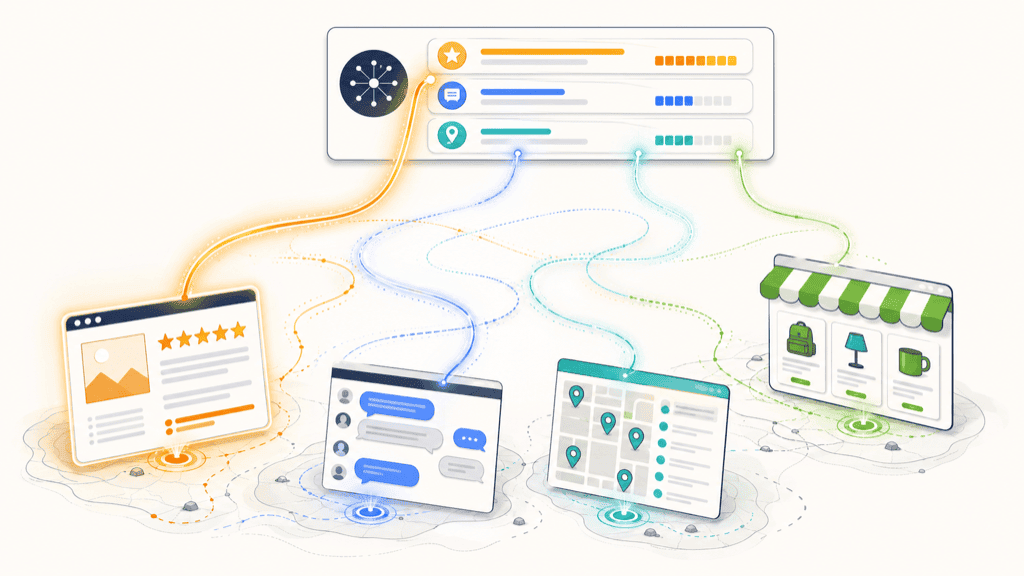 An AI answer with trails leading down to the review sites, forums, and directories it drew from