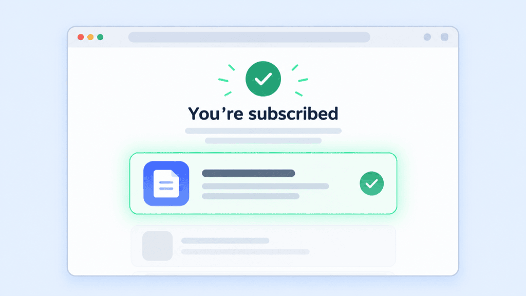 A browser thank-you page reading 
